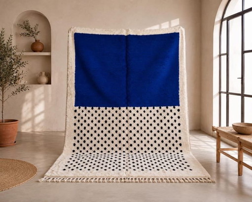 Alfombra bereber tradicional hecha a mano, azul y blanca, 2/3 m – Ahrend, vloerkleden en tapijten, Wool