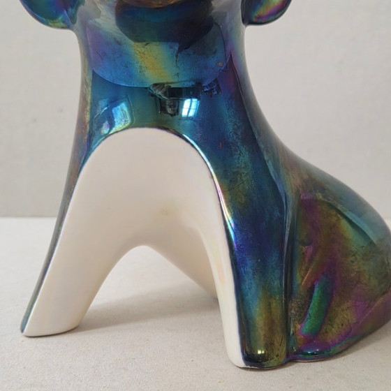Image 1 of Vintage 1960s Iridescent Ceramic Dog Lamp by Maison Verceram