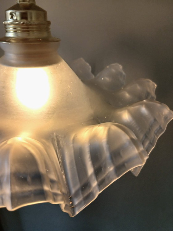 Image 1 of lampada a sospensione francese vintage in vetro smerigliato in stile Clichy