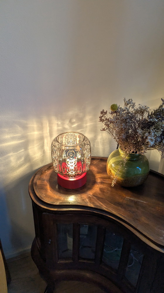 Image 1 of Art Deco Smoked Glass Red Base Table Lamp Mid-Century
