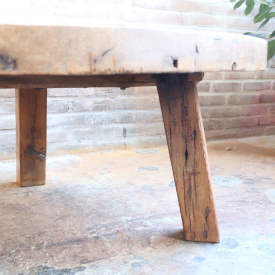 Image 1 of Vintage jaren 70 eik salontafel Brutalist Wabi-Sabi rond