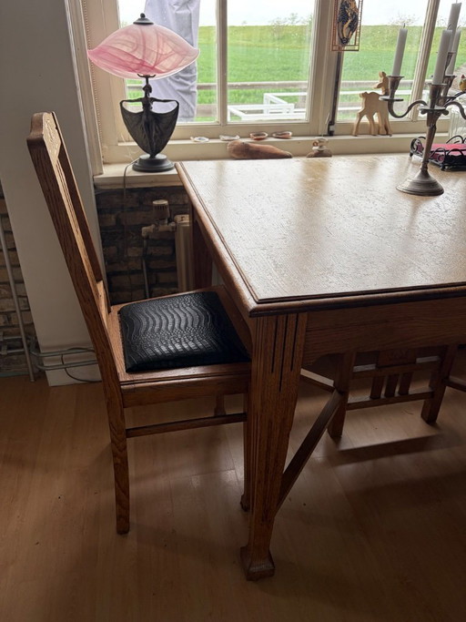 Art Deco dining set with 6 solid chairs