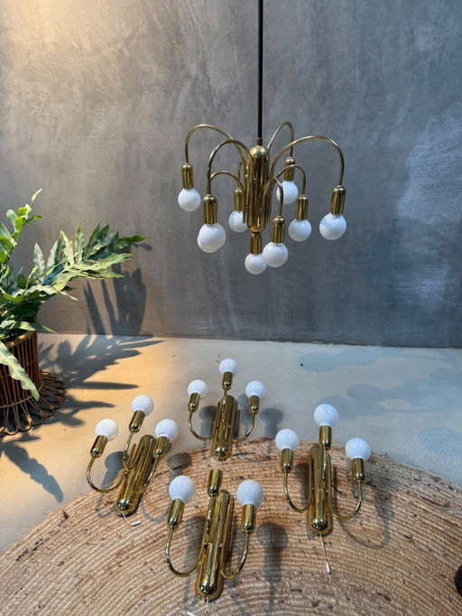 Midcentury Sölken Leuchten kroonluchter met bijpassende wandlampen