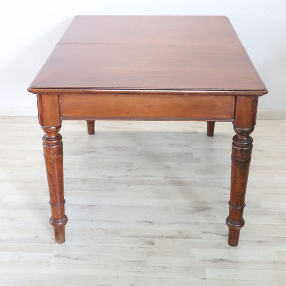 Extendable Dining Table in Walnut and Oak Wood, Italy Early 20th Century (photo 14 of 14)