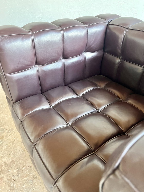 Image 1 of 2 Kubus loungestoelen | Josef Hoffmann-stijl | Donkerbruin leer