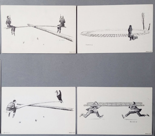 Jean Gourmelin - 8 X Original Absurdist/Surrealist Etchings/Ink Drawings 1960S