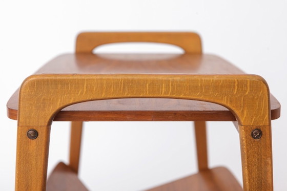 Image 1 of Vintage Bar Cart on Wheels, Mid Century Modern Trolley Table, 1960s German Tea Cart, Teak & Beech Wood