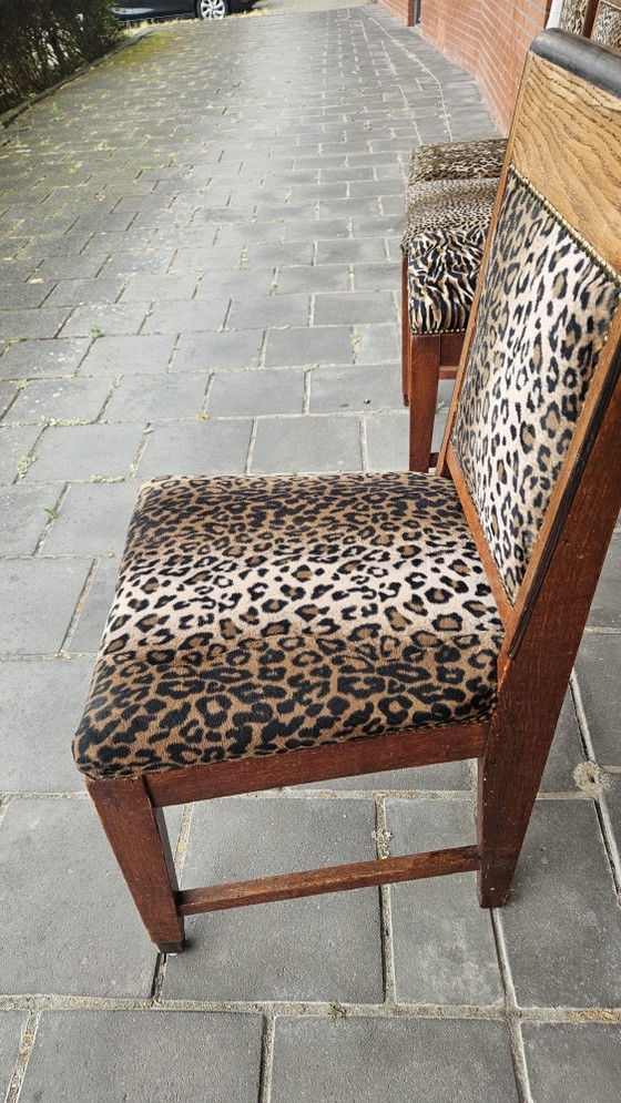 4x antique wooden chairs re-upholstered, Dining chairs, Textile, Beige (photo 6 of 10)