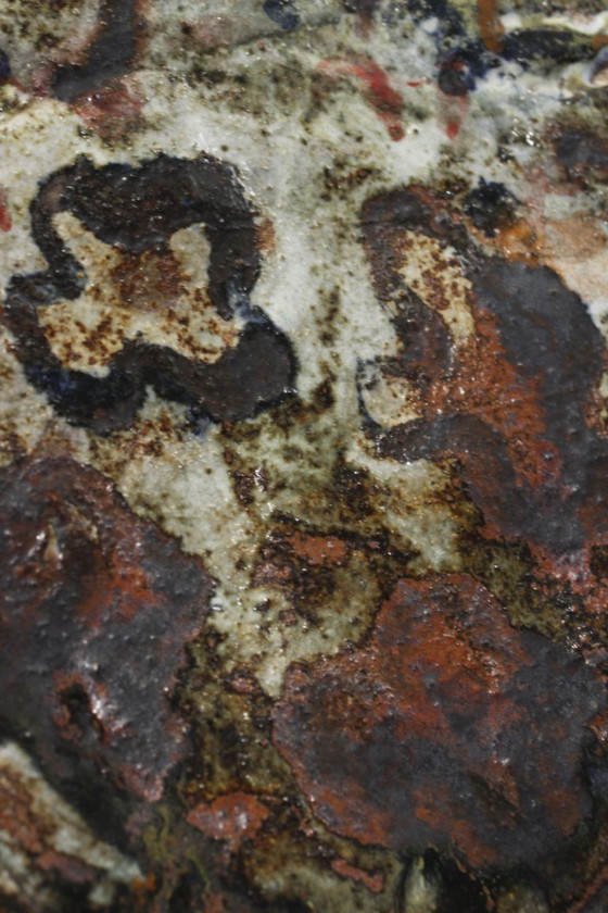 Image 1 of Large Glazed Stoneware Dish Polychrome Art Brut Abstract Brutalist XXth Century