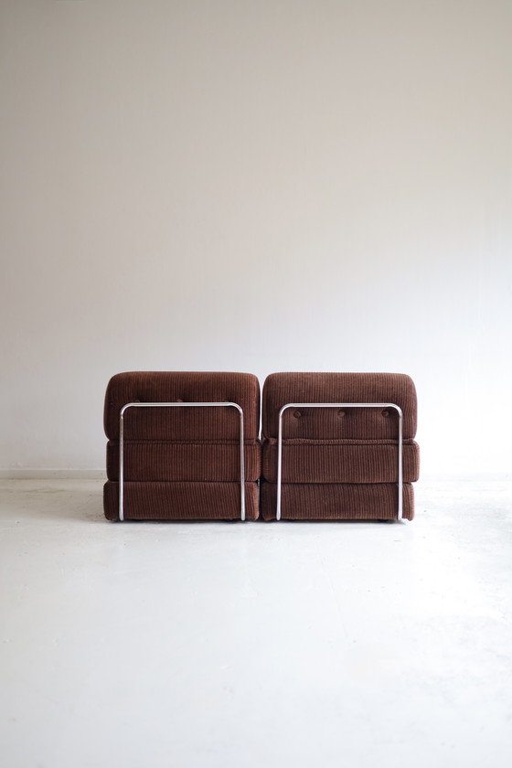 Image 1 of Set of 2 brown ribbed fabric sleeping armchairs, 1970s