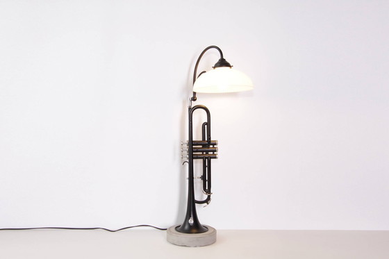 Image 1 of Trumpet lamp floor lamp black glass shade unique