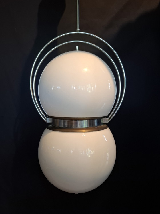 Rare large Space Age pendant lamp Goffredo Reggiani – Reggiani Illuminazione, Chrome, Brass (photo 5 of 14)