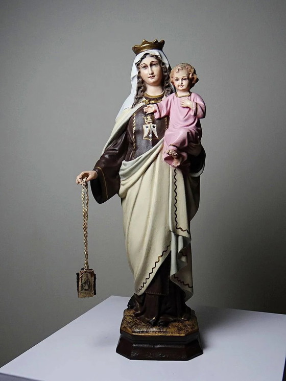 Statuetta gesso ND del Monte Carmelo, laboratori Olot, occhi di vetro, – Oggetti decorativi, Legno, Cromo (photo 17 of 17)