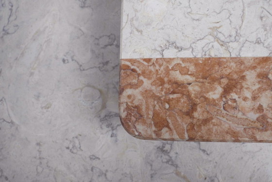 Image 1 of  Vintage Marble Nesting Tables Set of 3, Square Side Tables, Postmodern Solid Fossil Marble Stone Coffee Tables, Modern Accent F