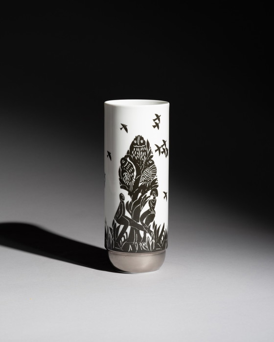 Image 1 of Artist HAP Grieshaber x Rosenthal “Pastorale” Vase Form “Duo” by Ambrogio Pozzi