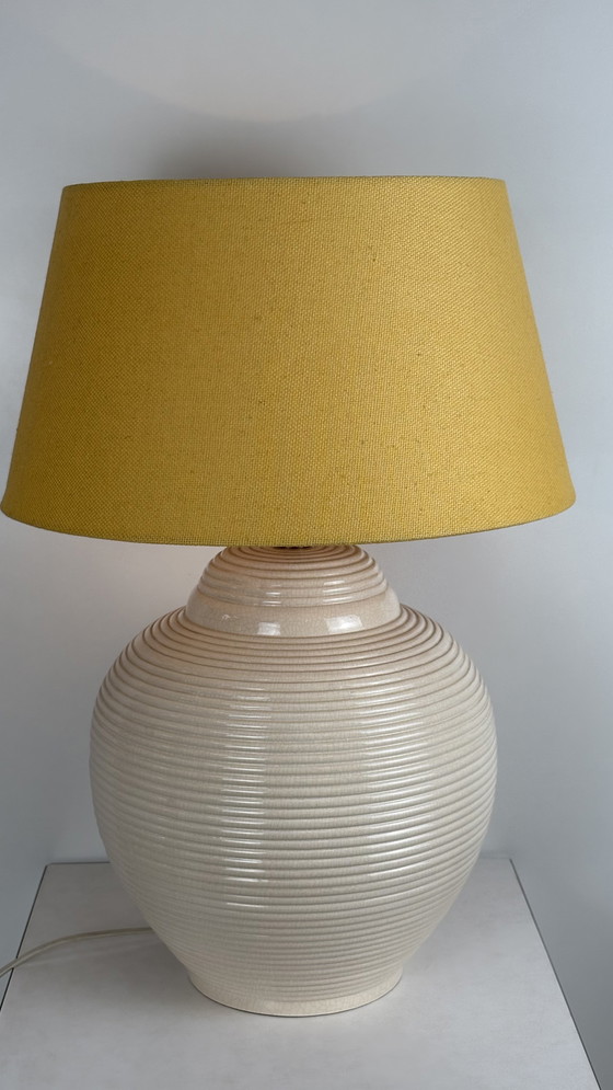 Image 1 of Vintage beige French design ceramic large table lamp Kostka Japandi style