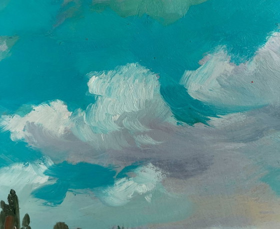 Image 1 of Origineel olieverfschilderij: Zomerkustlandschap, rustig vissen.