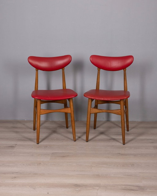 Coppia di sedie vintage anni '60 in legno e pelle, design italiano.