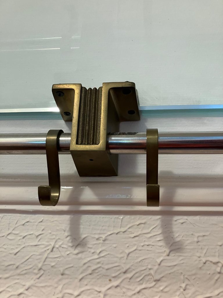 Ghyczy perchero, estante de cristal con soportes de latón