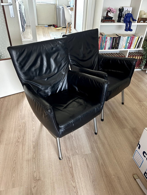 Set of 2 Original Gerard van den Berg Label Foxx Armchairs - Brown Leather