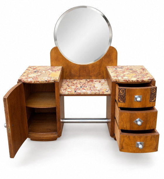 Set Toeletta Art Déco 1930 in Noce con Piano in Marmo e Comodino – Tolette, Wood, Marble (photo 6 of 14)
