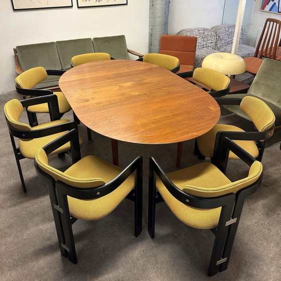 Juego de 8 sillones Pamplona de Augusto Savini, 1960, Sillas de comedor, Madera, Amarillo (foto 4 de 7)