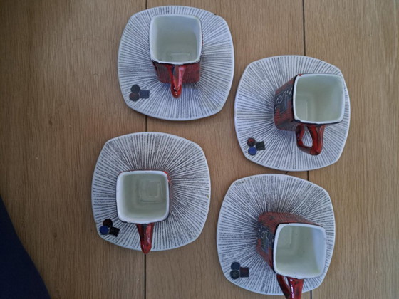 Image 1 of set of 4 vintage Cemas espresso cups with saucers
