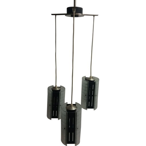 Lampadario vintage in vetro e metallo, Cecoslovacchia 1965