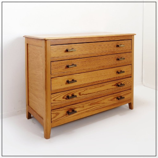 Commode vintage 5 tiroirs avec poignées en laiton