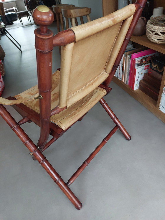 Image 1 of Vintage faux bamboo leather safari or officer's chair