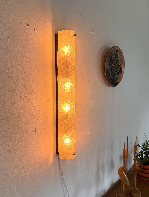 Lampada da parete vintage in vetro effetto ghiaccio, Hillebrand '70 – wandlampen, Glass, Metal