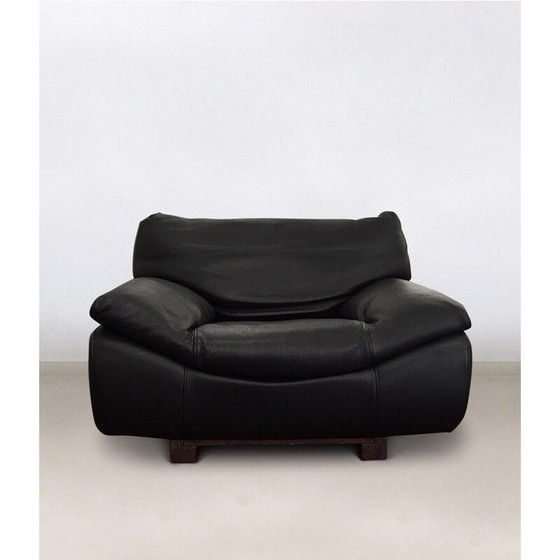 Image 1 of Vintage Sofa en 2 lounge stoelen, woonkamer set Roche Bobois, zwart leer