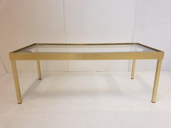 Image 1 of TABLE BASSE VINTAGE ALUMINIUM DORE & VERRE ETOILE 1960 ANNEES 60 60'S 60S