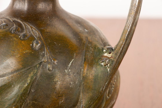 Image 1 of Vase Art-Nouveau en étain massif patiné bronze par Louis Chalon 1910.
