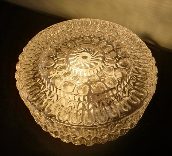 Image 1 of Vintage 70s/80s ceiling lamp - glass ceiling lamp with embossed structure.