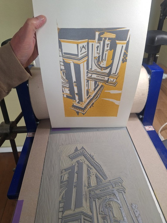 Stampa artistica architettonica in giallo e grigio, Stampe artistiche, Carta, Modern (foto 5 di 10)