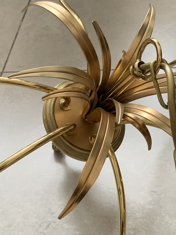 Image 1 of Lámpara de araña estilo Hollywood Regency de latón con forma de palmera, de SA Boulanger, Bélgica, década de 1970.
