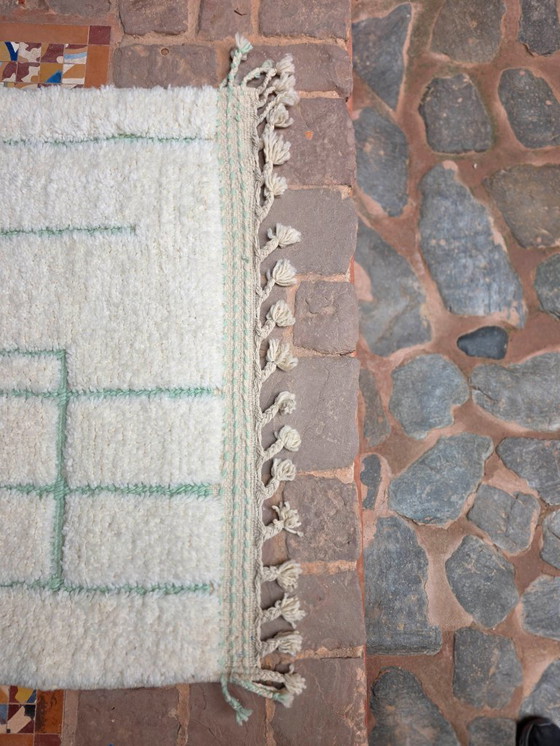 Image 1 of Small cream & mint Beni Ourain plush rug 157 x 104 cm