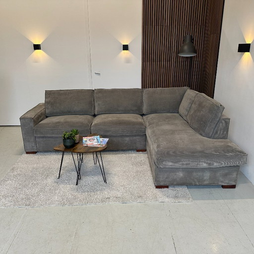 Ecksofa aus Holz, gerippter Stoff, 283 x 197 cm