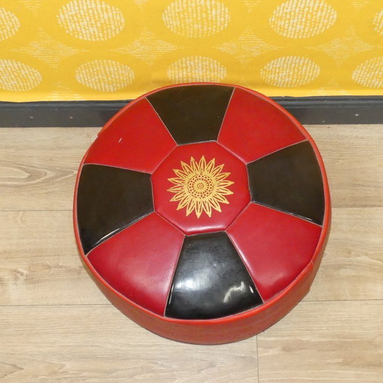 Image 1 of 70s pouf stool boho style faux leather red/black