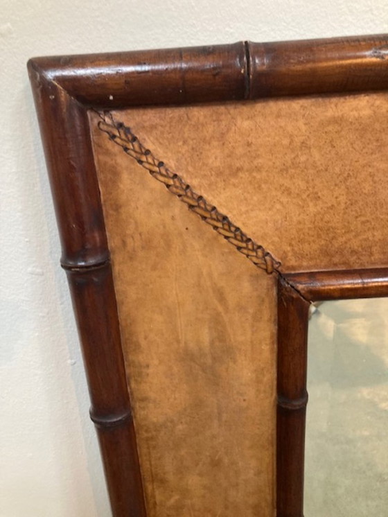 Image 1 of Grande specchio in finto bambù e pelle, stile Adnet