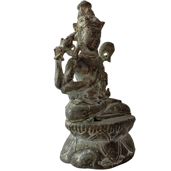 Antigua Estatua Tibetana de Viaje Avalokiteshvara – Vitarka Mudra – Siglo XVIII – Esculturas, Bronze (photo 2 of 9)