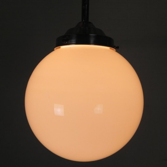 Art Deco pendant lamp with opaline glass globe, 1930s, Metal, White, Bauhaus (photo 9 of 11)