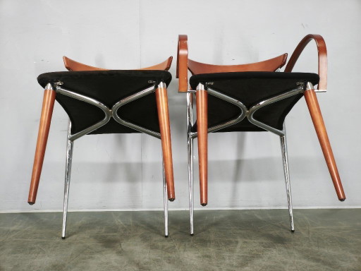 Paco Capdell Set aus acht spanischen Esszimmerstühlen aus Chrom, Holz und Samt – eetkamerstoelen, Wood (photo 2 of 21)