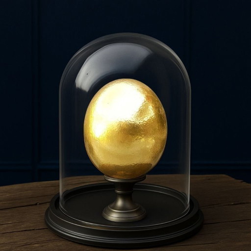 Genuine ostrich egg 23kt gold plated under glass dome limited edition