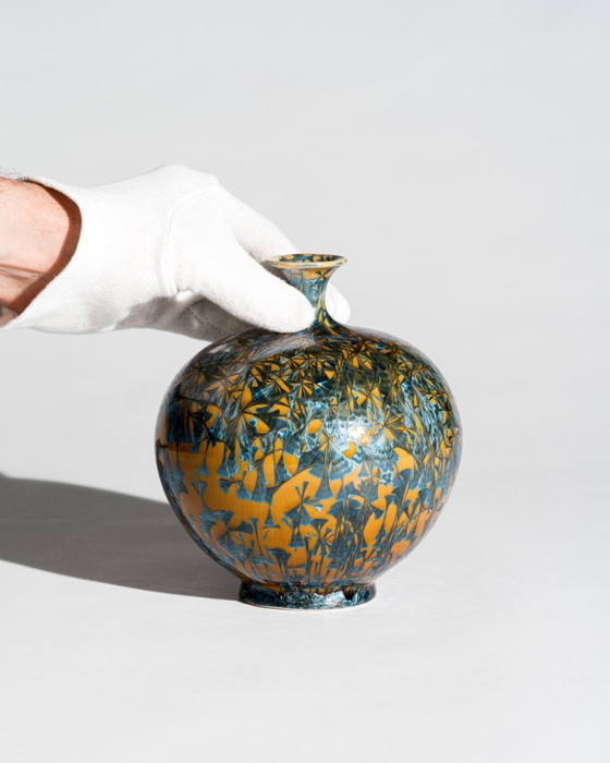 Image 1 of Crystalline Glaze Ceramic Vase Attributed Monogram “ML”, Germany, 20th Century