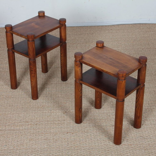 Pair of solid elm bedside/end tables, 1950-60