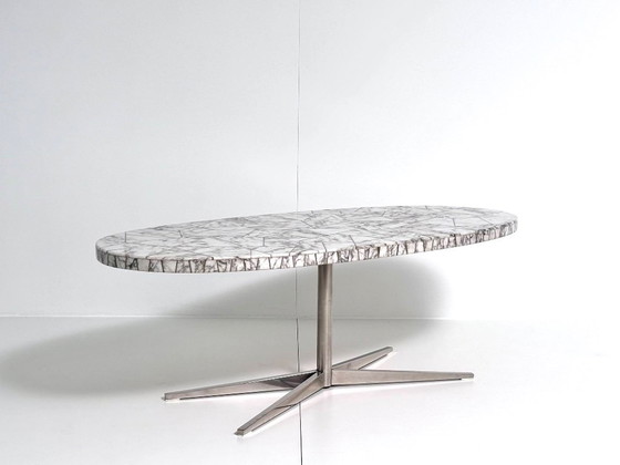 Exceptional Mid-Century Vintage Dining Table with Oval Marble Mosaic Top, Coffee tables, Metal, White, Modern (photo 6 of 9)
