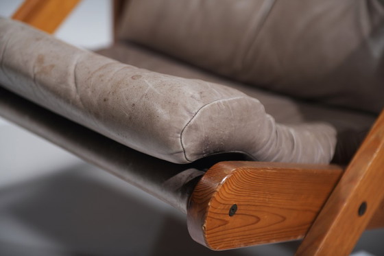 Image 1 of Fauteuil pliant Kon Tiki en cuir rare, conçu par Gillis Lundgren pour IKEA Suède.