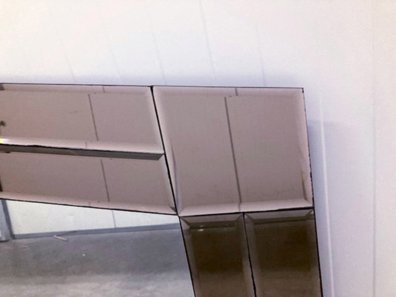 Image 1 of Large wall mirror in Art Deco style, facet-cut pink and clear glass